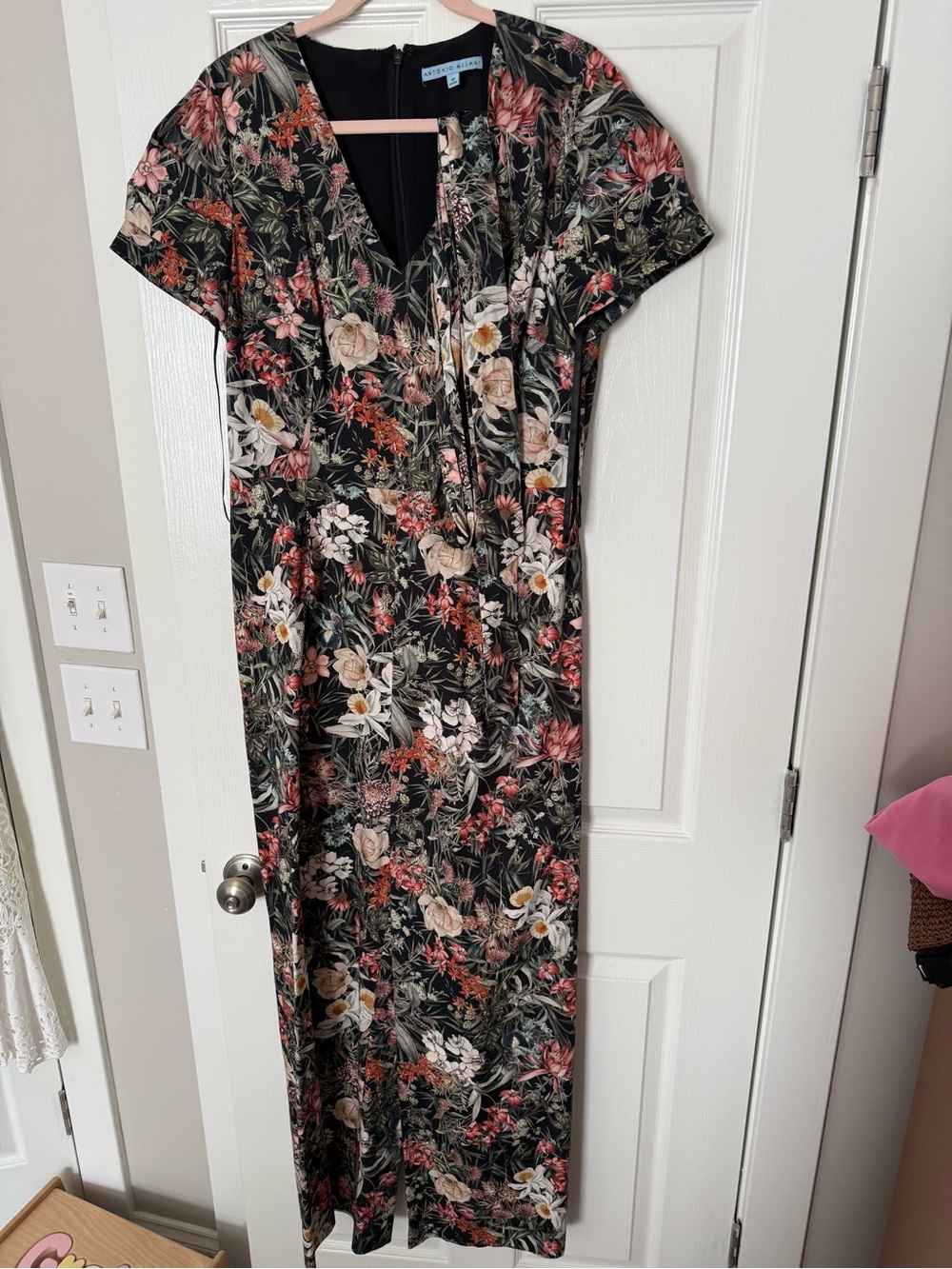ANTONIO MELANI Black Floral V-Neck Jumpsuit